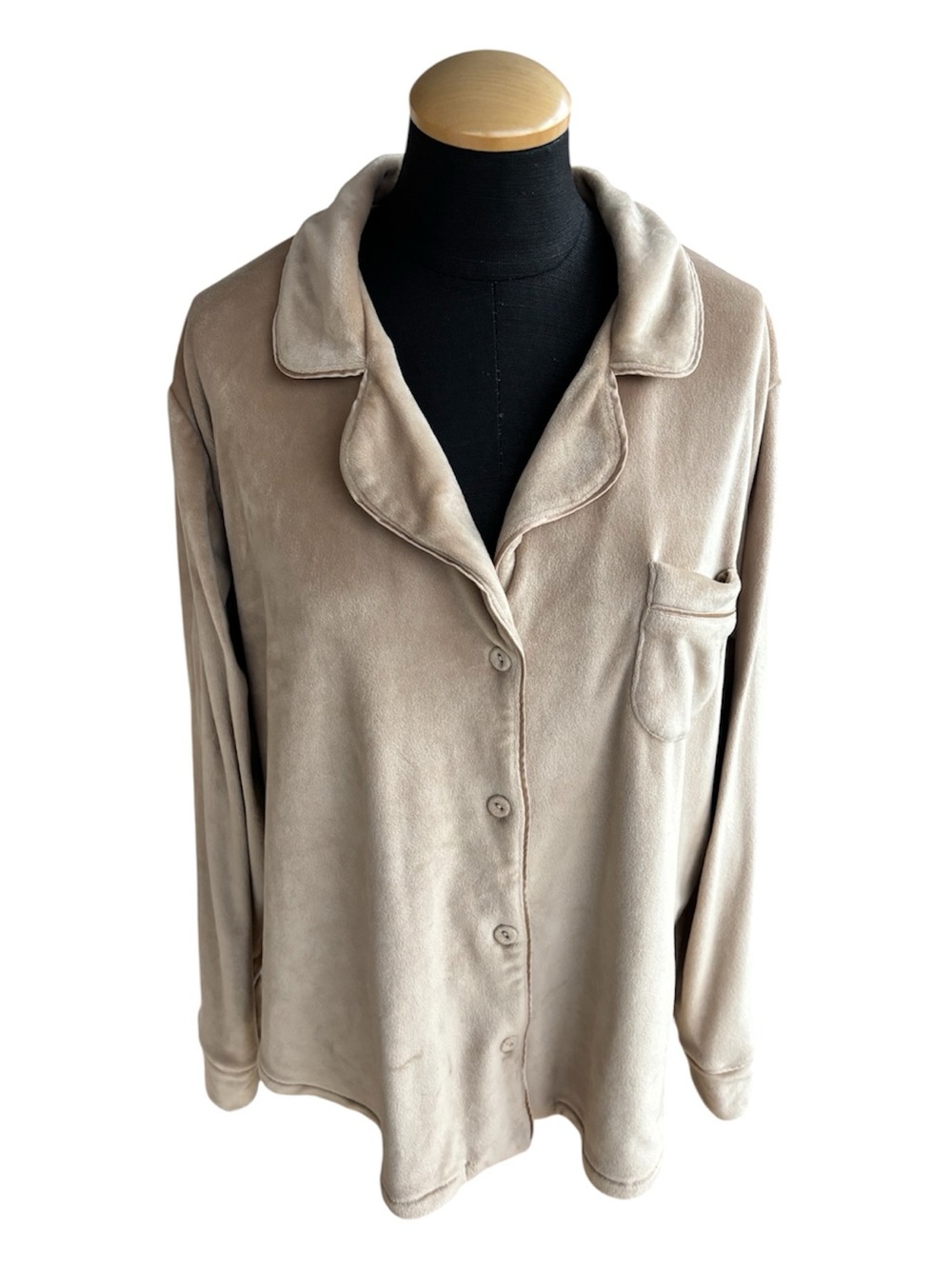 SKIMS Velour Relaxed Pajama Sleep Top Button Front Shirt Camel Tan Large